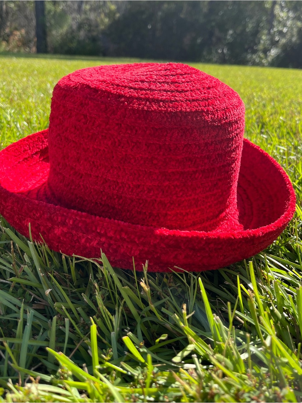 betmar Bright Red Crochet Bucket Hat